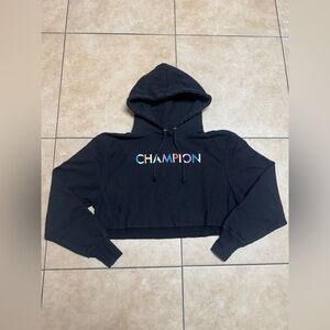 Vintage Champion Reverse Weave Black Cropped Hoodie